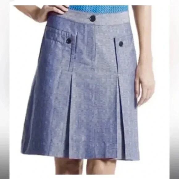 Derek Lam EUC Women's Organic Cotton Pleated Indigo Blue Chambray Skirt 10 - Picture 1 of 7